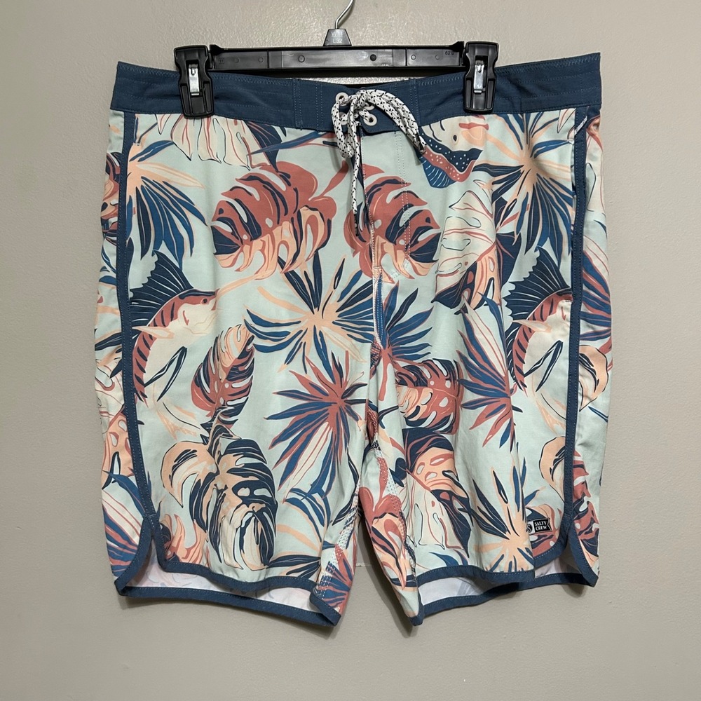 Salty Crew Men's Swim Trunks 34 Blue Peach Tropical Floral Board Shorts Resort
